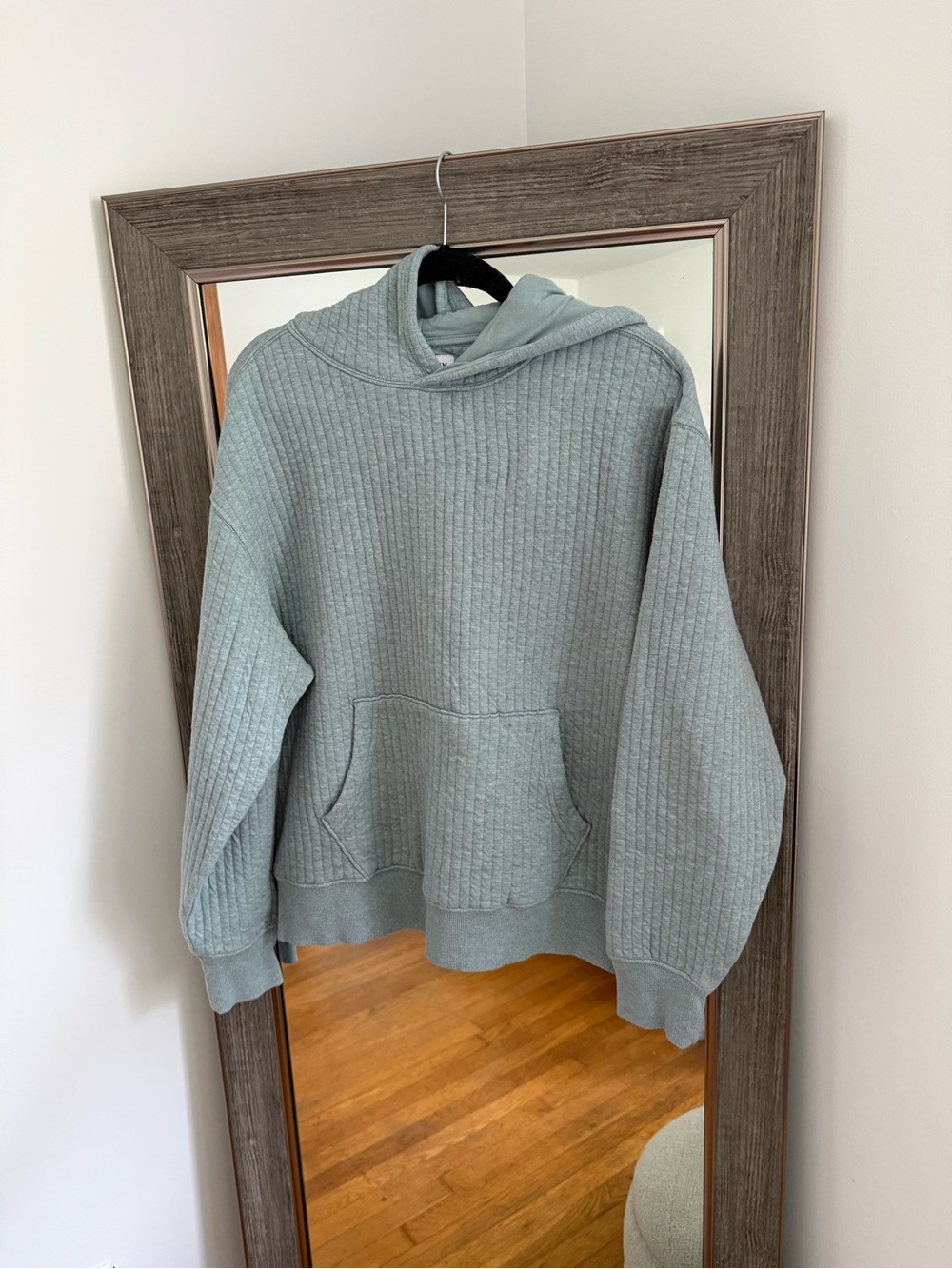 Womens Light Blue Quilted Hoodie Sweater